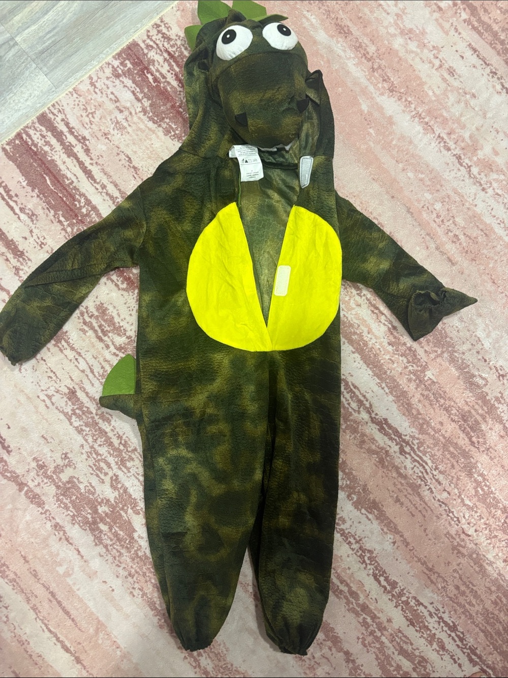 Kids Green Dino Onesie Costume with Bright Yellow Belly